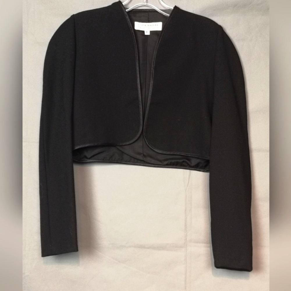 Vintage Black Wool Crepe Bolero Jacket 80s Cropped Matador-inspired